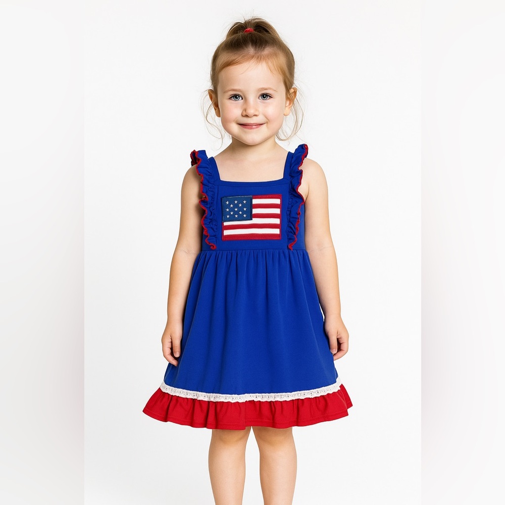 Unique Baby Girls Patriotic Fringe‎ Dress size 4Y 4th of July